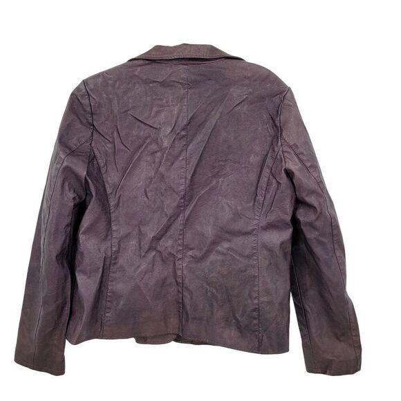 Womens Oxblood Vegan Faux Leather Jacket Sz L Eggplant Purple Blazer Button Up - Picture 2 of 10